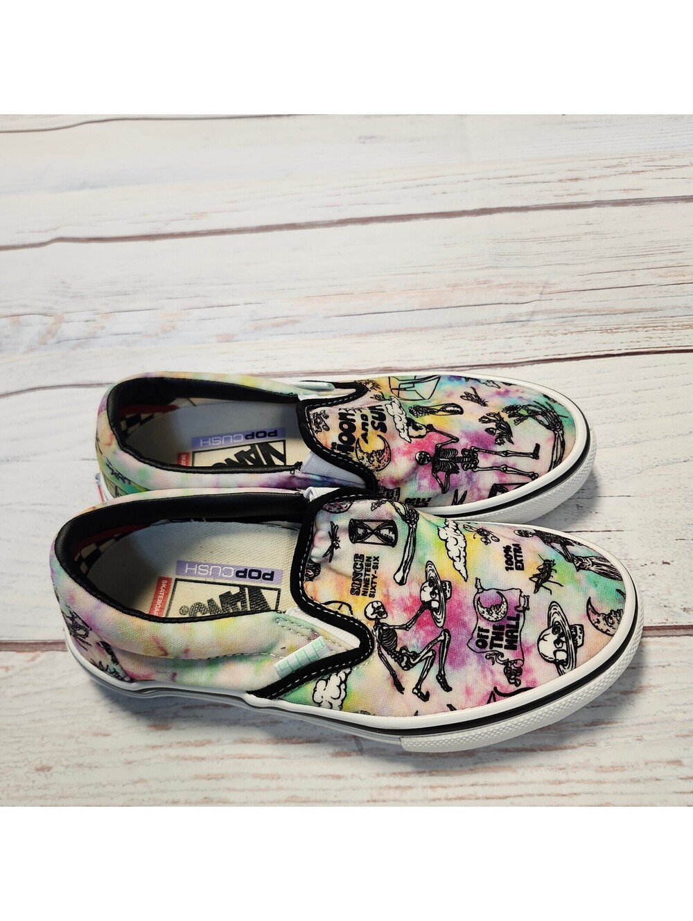 Vans Pop CUSH Slip-On Shoes with Colorful Graphic Print, Men's Size 3.5